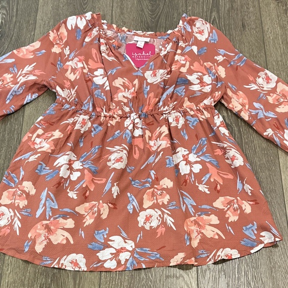 Isabel Maternity Woven Maternity Blouse Pink Floral maternity top Medium 1222 - Picture 2 of 12